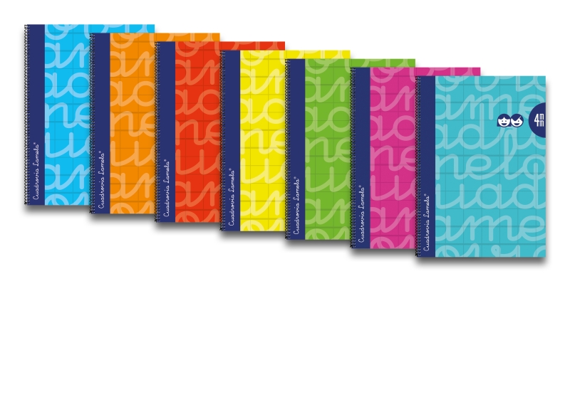 Lamela Pack de 6 Cuadernos de Espiral con 80 Hojas de 90g/m2 con Margen - Formato Folio - Pauta Cuadrovia de 4mm - Cubierta Extra Dura - Papel Offset Blanco Extra - Colores Surtidos