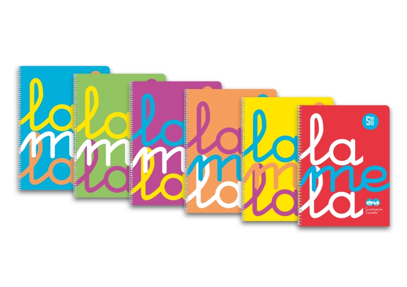 Lamela Pack de 6 Cuadernos de Espiral con 80 Hojas de 90g/m2 con Margen - Formato Folio - Pauta Cuadrovia de 5mm - Cubierta de Polipropileno Fluorescente - Papel Offset Blanco Extra - Colores Surtidos