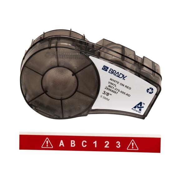 Brady M21-375-595-RD Cinta de Etiquetas Original Vinilo - Texto Blanco sobre Fondo Rojo - Ancho 9.53mm x 6,40m