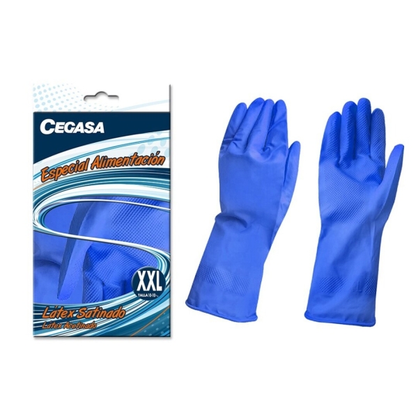 Cegasa Guantes de Latex Talla XXL 10-10 1/2 - Aptos para Manipulacion de Alimentos - Color Azul