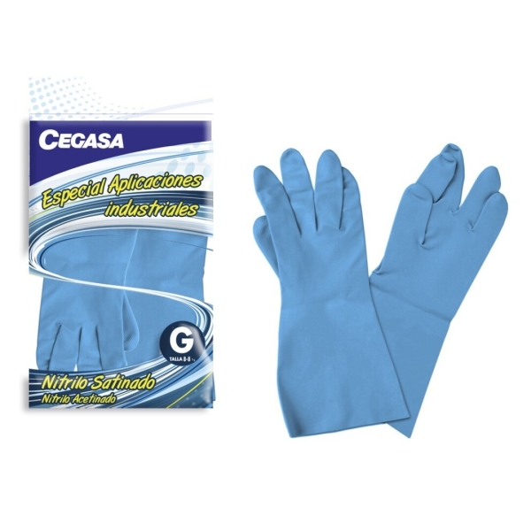 Cegasa Guantes de Nitrilo Talla G 8-8 1/2 - Especial Aplicaciones Industriales - Color Azul