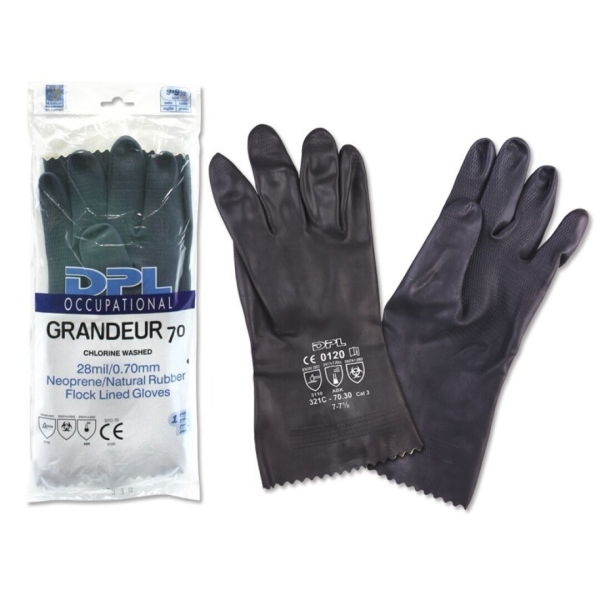 DPL Occupational Grandeur Guantes Industriales Talla 8-8 1/2 - Flocados - Espesor en Palma de 0,7mm - Industria Quimica, Pesada y de Mantenimiento etc.. - Color Negro