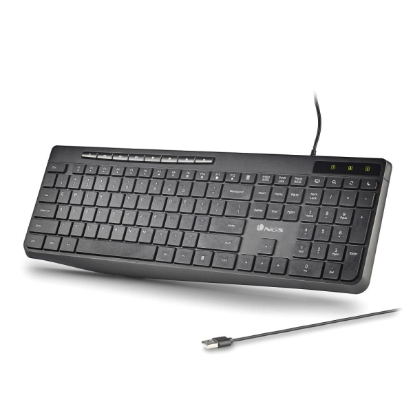 NGS Spectra Teclado USB Ultra Slim - USB-A - Silencioso - Indicadores LED - Color Negro