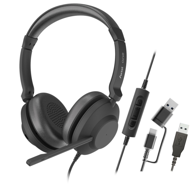 Axtel One Auriculares con Microfono USB - Conexion USB-A y USB-C - Controles de Audio Integrados - Estereo