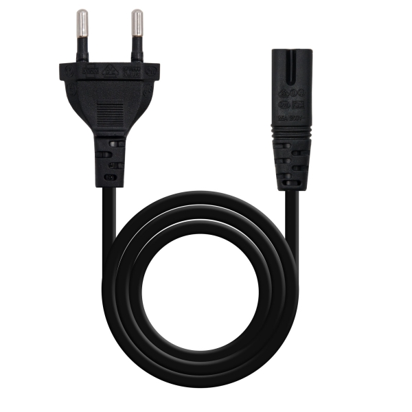 Nanocable Cable de Alimentacion Forma 8 CEE7/16 Macho a C7 Hembra 2m - Color Negro