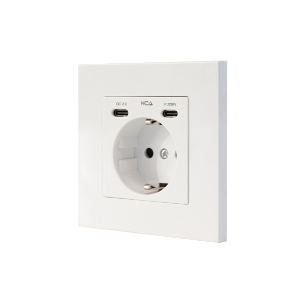 Nanocable Roseta Base de Enchufe de Pared Empotrable Tipo Schuko - 2xUSB-C PD - 3.4A - Color Blanco