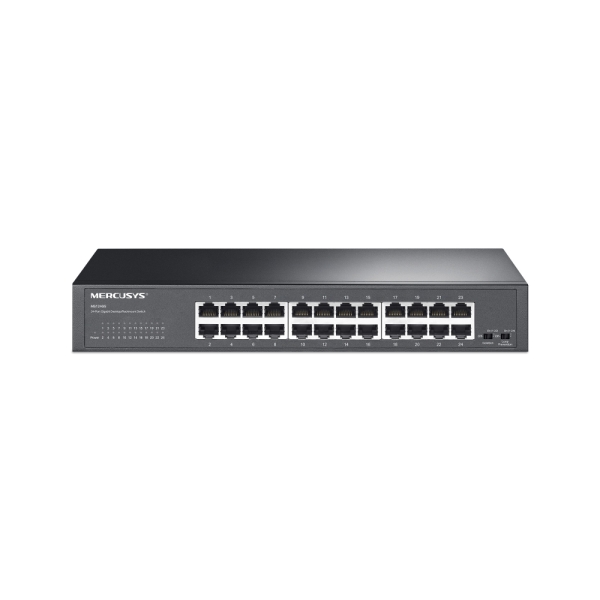 Mercusys MS124GS Switch 24 Puertos Gigabit RJ45 10/100/1000Mbps con Auto-Negociacion - Plug & Play - Montaje Escritorio o Rack - Color Negro