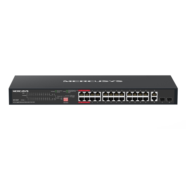 Mercusys MS128GP Switch 28 Puertos Gigabit RJ45 10/100/1000Mbps - 24 Puertos PoE+ - Plug & Play - Montaje en Esctritorio o Rack - Color Negro