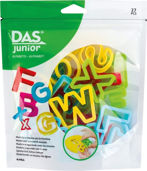 Das Junior Pack con 26 Moldes en Forma de Letra para Plastilina y 1 Rodillo