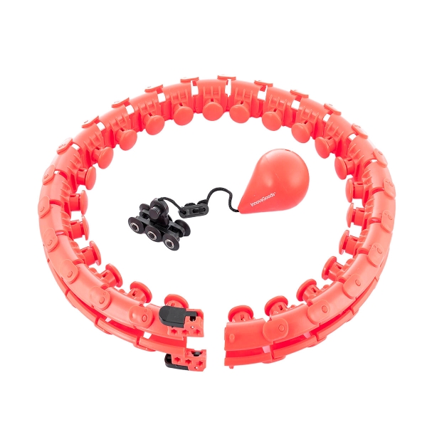 Innovagoods Fittehoop Aro de Fitness Inteligente Ajustable con Peso - Diseño Desmontable - Efecto Masaje 360 Grados - Accesorio de Lastre - Color Negro Rojo