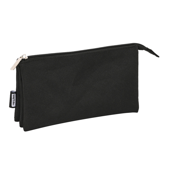 Safta Portatodo - 3 Compartimentos con Cremalleras - Bolsillo Interior - 0.6L - 220x30x120mm - Color Negro