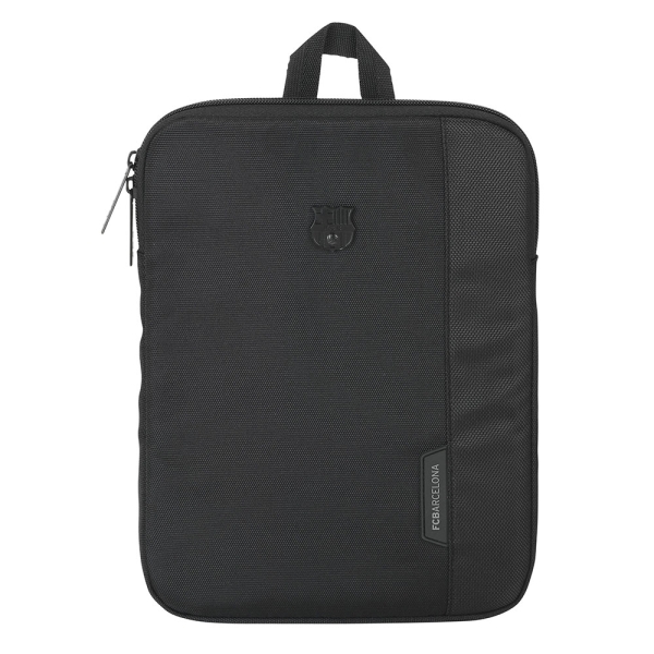 Safta F.C.Barcelona Premium Funda para Portatil hasta 10.6" - Alojamiento Acolchado - Doble Tirador en Cremallera - Gomas de Sujecion - Asa de Mano - 1.4L - 205x25x275mm - Color Negro