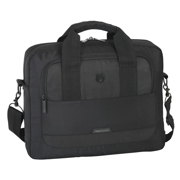 Safta F.C.Barcelona Premium Maletin para Portatil hasta 15.6" - Bolsillo para Tablet - Organizadores - Bandolera Ajustable - Asas Forradas - Sistema para Candado - 11L - 400x90x330mm - Color Negro