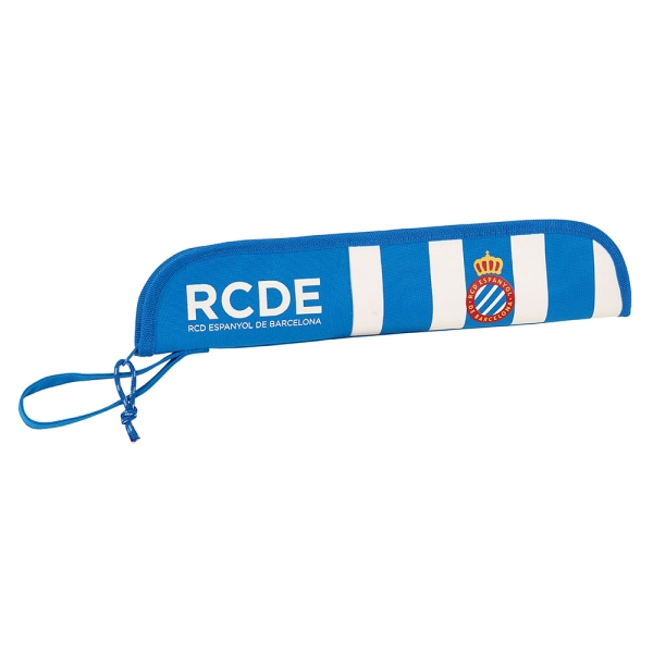 Safta RCD Espanyol Portaflautas - Interior Acolchado - Alojamiento para Varilla - Asa Lateral - Borde Reforzado - 0.6L - 370x20x80mm - Color Azul y Blanco
