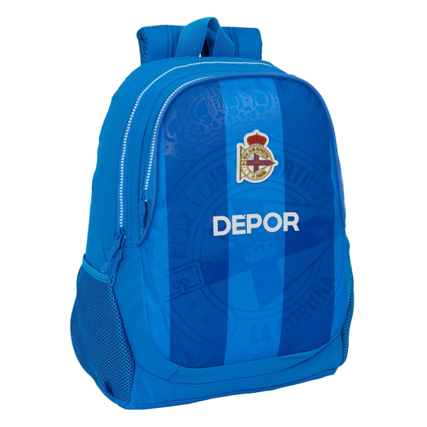 Safta Real Deportivo de la Coruña Mochila Adaptable a Carro - Portabotellas - 2 Compartimentos - Tirador Doble - Hombreras Ergonomicas - Asa Superior - 23L - 320x160x440mm - Color Azul