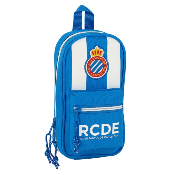 Safta RCD Espanyol Plumier Mochila Vacio - 4 Compartimentos Internos - Cremallera Doble - Bolsillo Frontal - Asa Superior - 1.4L - 120x50x230mm - Color Azul y Blanco
