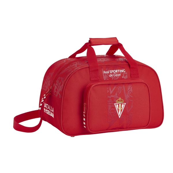 Safta Real Sporting de Gijon Corporativa Bolsa de Deporte - Bolsillo Frontal - Bandolera Ajustable - Tirador Doble - Tacos Protectores - Fondo Extraible - 22L - 400x230x240mm - Color Rojo