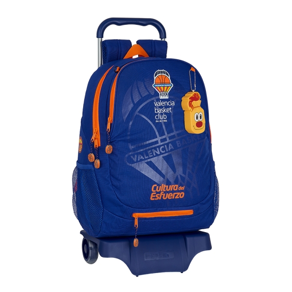 Safta Valencia Basket Mochila con Carro - Portabotellas - 2 Compartimentos - Doble Cremallera - Hombreras y Espalda Acolchadas - Asa Superior - Mochila Extraible - 320x160x440mm - Color Azul Oscuro