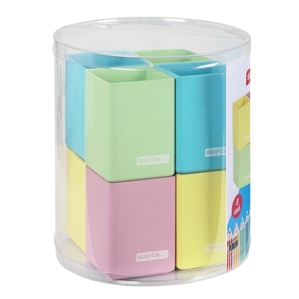 Safta Pack de 8 Cubiletes Portalapices - Silicona - Resistentes y Flexibles - Faciles de Limpiar - Presentados en Caja PVC - 195x230mm - Colores Surtidos