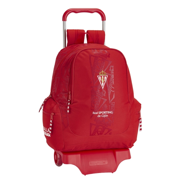 Safta Real Sporting de Gijon Corporativa Mochila con Carro - Cremallera - 2 Compartimentos - Tirador Doble - Asa Superior - Mochila Extraible - Rueda de Goma - 320x170x430mm - Color Rojo
