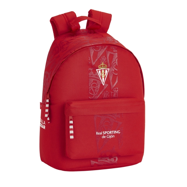 Safta Real Sporting de Gijon Corporativa Mochila para Portatil hasta 14.1" - Bolsillo para Tablet - Tirador Doble - Hombreras Ergonomicas - Espalda Transpirable - 20L - 410x310x160mm - Color Rojo