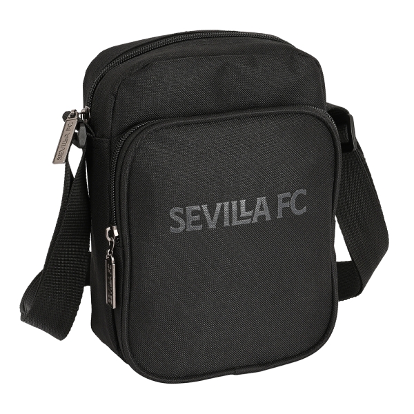 Safta Sevilla FC Teen Bandolera - Cremallera - Bolsillo Frontal - Bandolera Ajustable - Compartimento Trasero con Velcro - 2L - 160x60x220mm - Color Negro