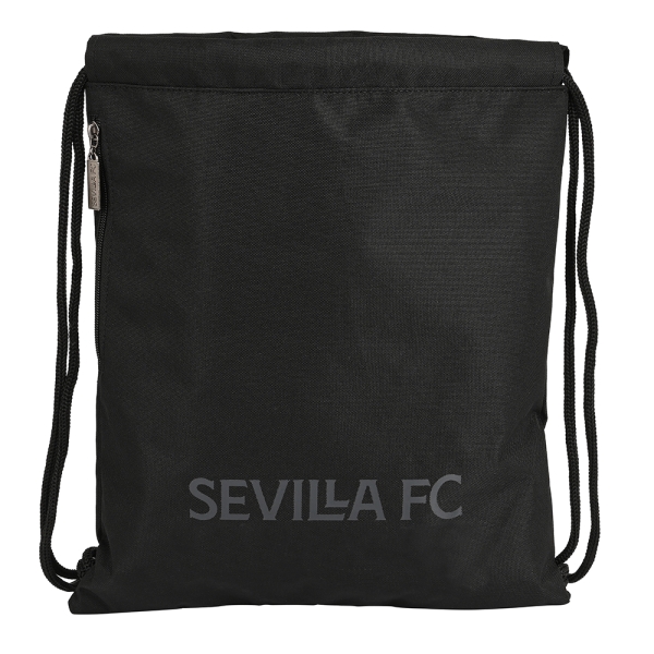 Safta Sevilla FC Teen Saco Plano - Bolsillo con Cremallera - Cierre con Cordones - 5L - Ligero y Compacto - 350x10x400mm - Color Negro