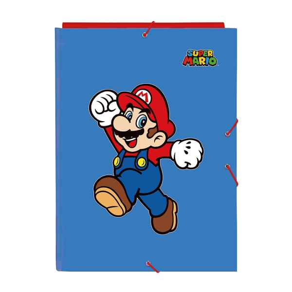 Safta Super Mario World Carpeta con 3 Solapas - Tapas Duras Forradas - Formato Folio - Cierre con Gomas - Resistente y Duradera - 260x25x335mm - Color Azul Oscuro