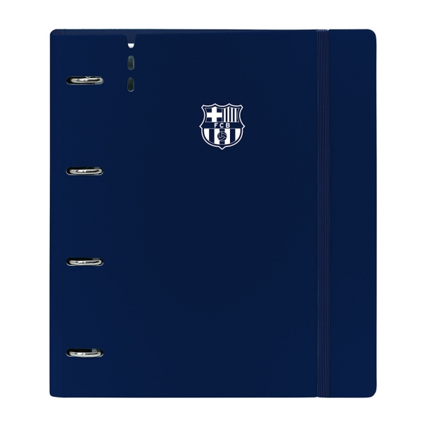 Safta F.C.Barcelona Carpeta con 4 Anillas 35mm - Tapas de PP Foam - Cierre Elastico - Recambio 100 Hojas - Ranura para Boligrafo - Solapa Interior - 270x40x320mm - Color Azul Marino