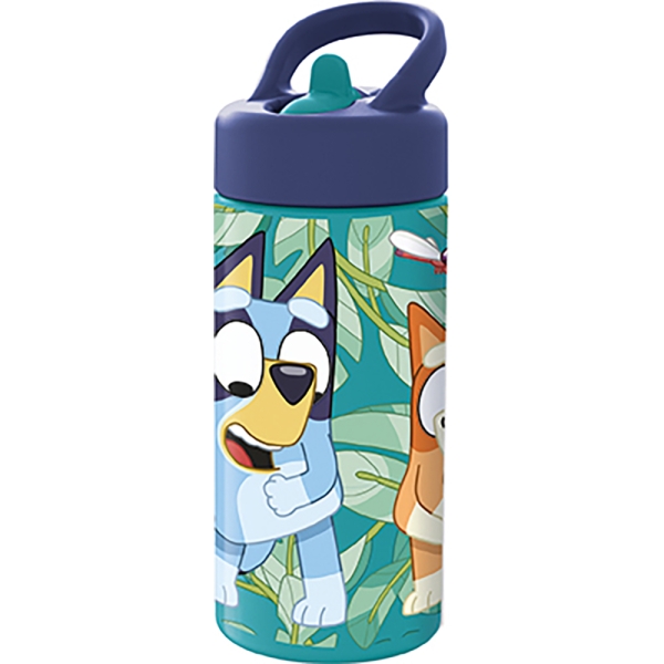 Safta Bluey Botella de 410ml - Valvula de Salida de Agua - Asa Superior - Tapon Roscado - Color Azul