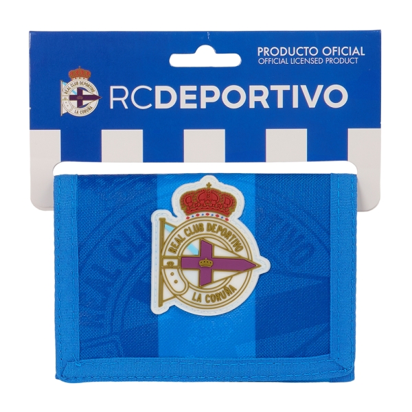 Safta Real Deportivo de la Coruña Billetera - Cierre con Velcro - Compartimentos Internos - Bolsillo para Monedas - Cabecera para Colgar - 125x10x95mm - Color Azul