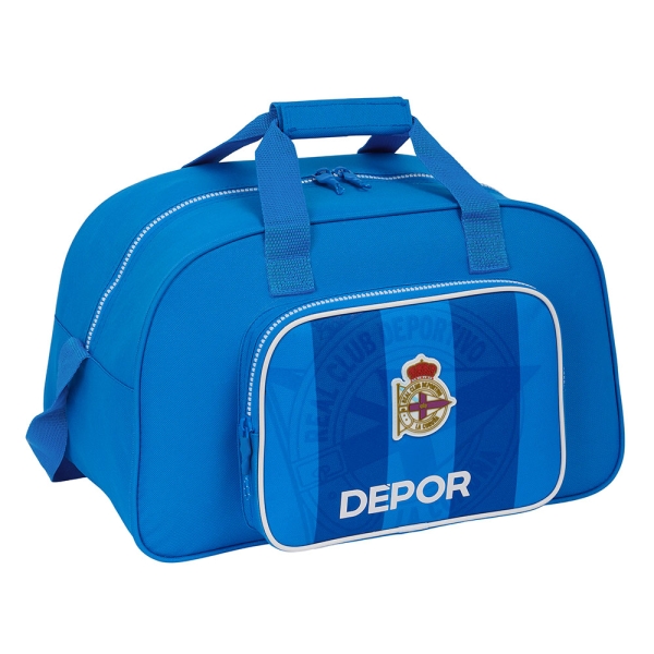 Safta Real Deportivo de la Coruña Bolsa de Deporte - Bolsillo Frontal - Bandolera Ajustable - Tirador Doble - Tacos Proteccion Base - Fondo Interior Semirigido - 22L - 400x230x240mm - Color Azul