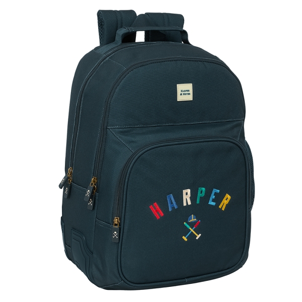 Safta Harper and Neyer Mochila con 2 Compartimentos - Antirozaduras - Adaptable a Carro - Bolsillo Frontal - Portabotellas - Tirador Doble - Hombreras Ergonomicas - 320x150x420mm - Color Azul Marino