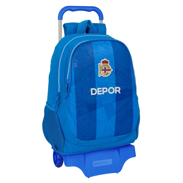 Safta Real Deportivo de la Coruña Mochila con Carro - Portabotellas - 2 Compartimentos - Hombreras y Espalda Acolchadas - Asa Superior - Mochila Extraible - 320x160x440mm - Color Azul
