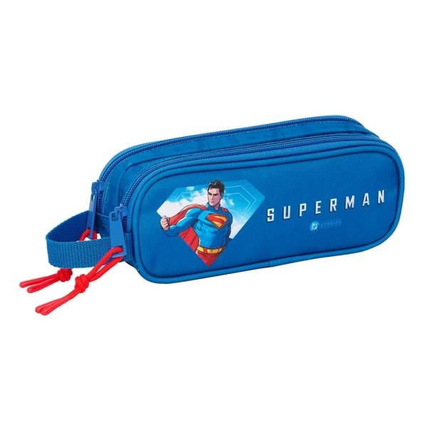 Safta Superman Portatodo - 2 Compartimentos con Cremalleras - Asa Lateral - 1L - 210x60x80mm - Color Azul Oscuro