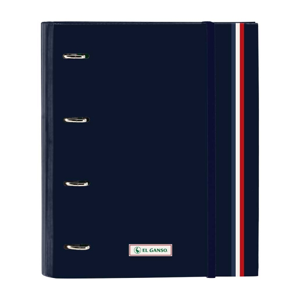 Safta el Ganso Eclipse Carpeta con 4 Anillas 35mm - Tapas Duras Forradas - Recambio 100 Hojas - Cuadriculas 5x5mm - Cierre Elastico - Incluye Separadores - 270x35x320mm - Color Azul Marino