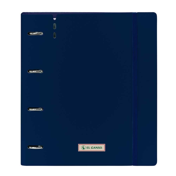 Safta el Ganso Eclipse Carpeta con 4 Anillas 35mm - Tapas de PP Foam - Recambio 100 Hojas - Cierre Elastico - Ranura para Boligrafo - Separadores Internos - 270x40x320mm - Color Azul Marino