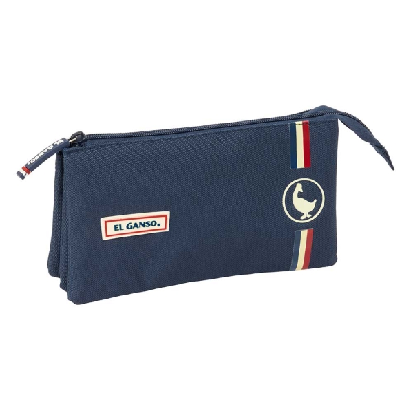 Safta el Ganso Eclipse Portatodo - 3 Compartimentos con Cremalleras - Bolsillo Interior - 0.6L - 220x30x120mm - Color Azul Marino