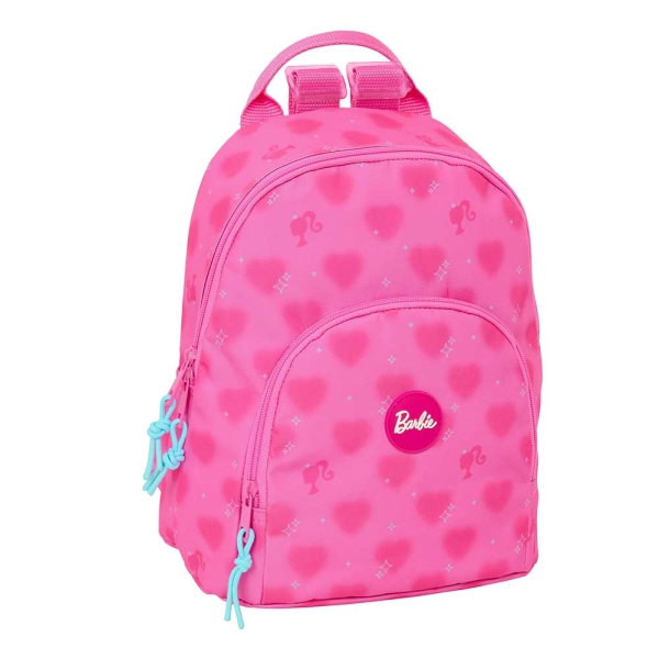 Safta Barbie Corazones Mini Mochila - Bolsillo Frontal - Cremallera Doble - Bolsillo Trasero - Hombreras Ajustables - Asa Superior - 250x130x300mm - Color Rosa