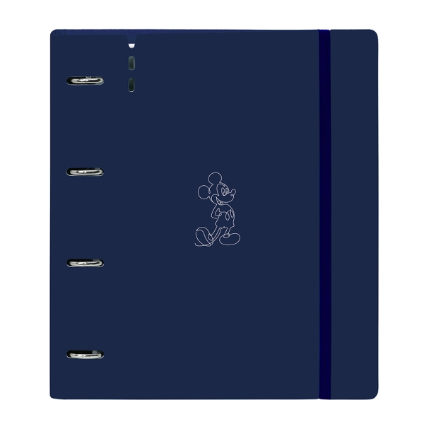 Safta Mickey Mouse Good Day Carpeta con 4 Anillas 35mm - Tapas de PP Foam - Recambio 100 Hojas - Cierre Elastico - Ranura para Boligrafo - Incluye Separadores - 270x40x320mm - Color Azul Marino