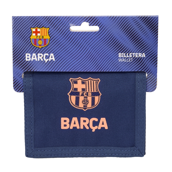 Safta F.C.Barcelona 2ª Equipacion Billetera - Cabecera para Colgar - Cierre con Velcro - Multiples Compartimentos - Bolsillo para Monedas - 125x10x95mm - Color Azul Marino