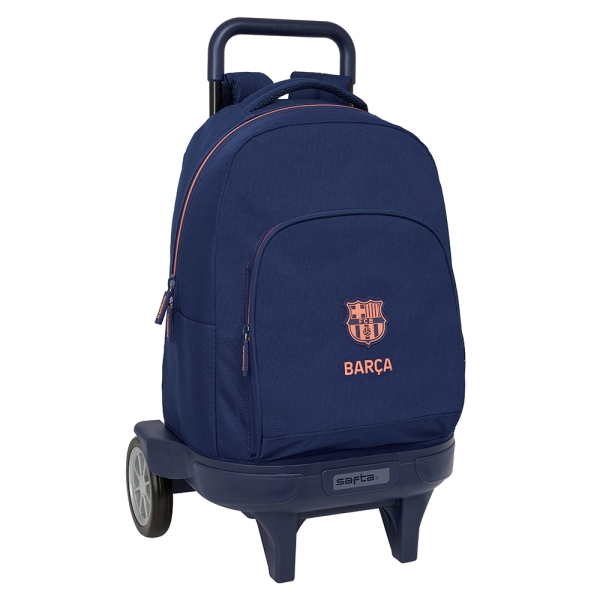 Safta F.C.Barcelona 2ª Equipacion Mochila con Carro - Ruedas Antivibracion - Bolsillo Frontal - Portabotellas - Asa Acolchada - Tarjeta ID - Mochila Extraible - 33L - 330x220x450mm - Color Azul Marino