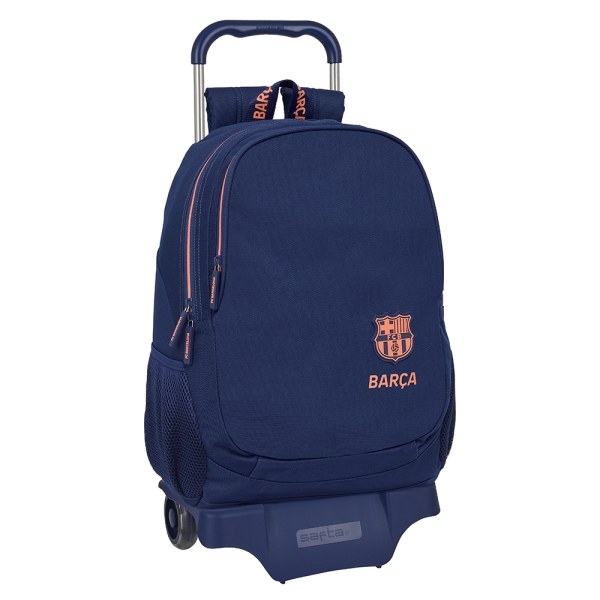 Safta F.C.Barcelona 2ª Equipacion Mochila con Carro - Portabotellas - 2 Compartimentos - Tirador Doble - Hombreras y Espalda Acolchadas - Mochila Extraible - 320x160x440mm - Color Azul Marino