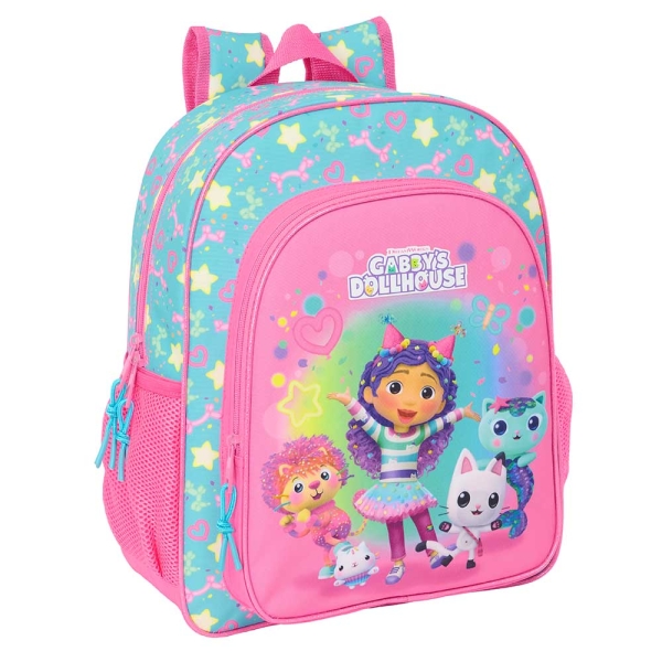 Safta Gabby's Dollhouse Confetti Mochila - Adaptable a Carro - Portabotellas - Tirador Doble - Hombreras Acolchadas Ergonomicas - Bolsillo Frontal - Asa de Mano - 15L - 320x120x380mm - Color Rosa