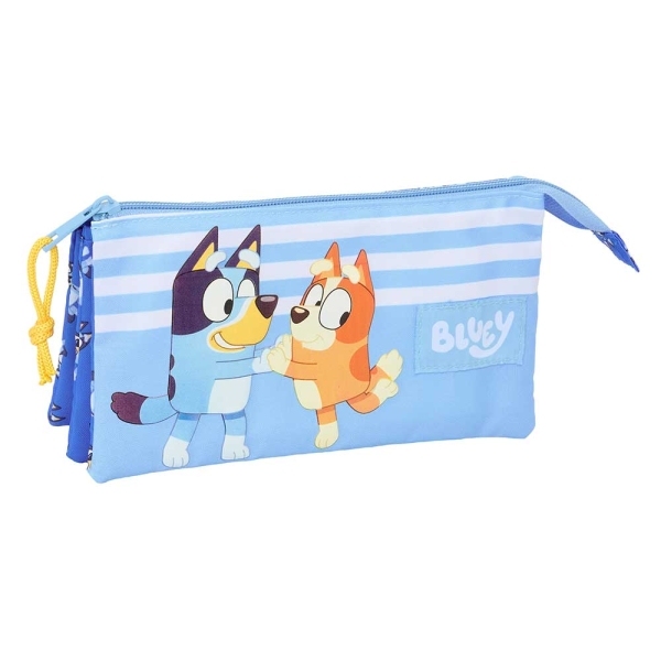 Safta Bluey Let'S Play Portatodo - 3 Compartimentos con Cremalleras - Bolsillo Interior - 0.6L - 220x30x120mm - Color Azul