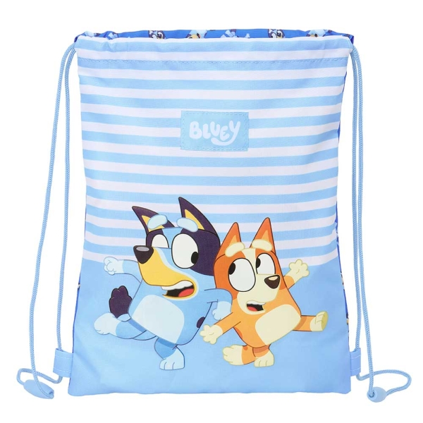 Safta Bluey Let'S Play Saco Plano - Bolsillo con Cremallera - Cierre con Cordones - 3L - 260x10x340mm - Color Azul