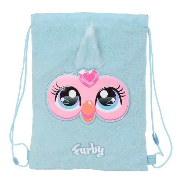 Safta Furby Saco Plano - Bolsillo Interior con Cremallera - Cierre con Cordones - 3L - 260x10x340mm - Color Azul Claro