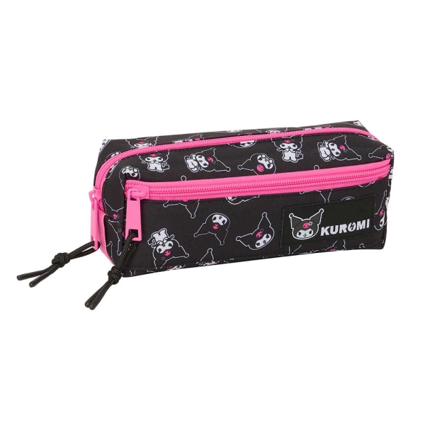 Safta Kuromi Portatodo - 3 Compartimentos con Cremalleras - Goma Elastica - 0.98L - 220x60x85mm - Color Negro y Rosa