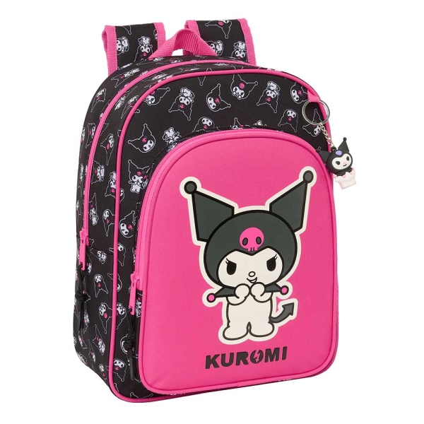 Safta Kuromi Mochila Infantil - Adaptable a Carro - Portabotellas - Hombreras Acolchadas - Bolsillo Frontal - 10L - 260x110x340mm - Color Negro y Rosa