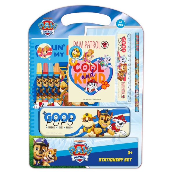 Safta Paw Patrol Cool Pack Escolar con Plumier Metalico - Lapiz - 4 Rotuladores - Regla 15cm - Sacapuntas - Goma - Libreta A4 - Bloc de Notas A6 - 270x30x375mm - Color Azul